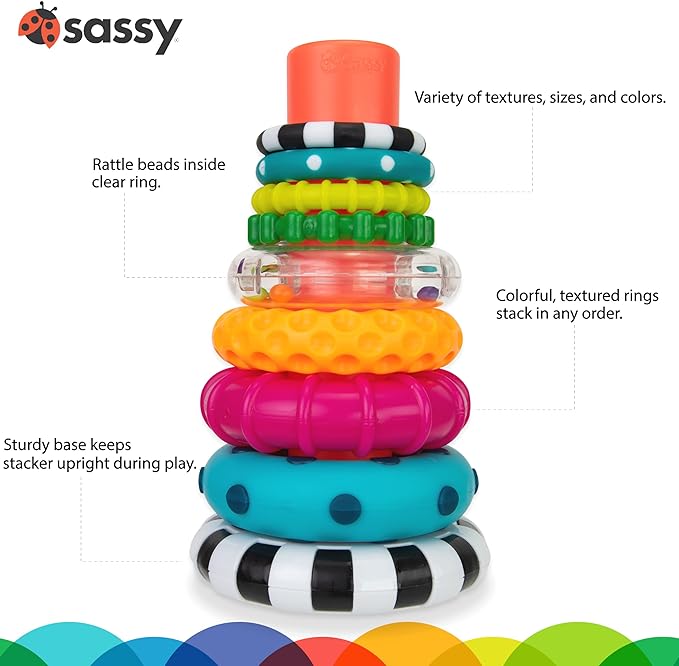 Sassy Stacks of Circles Stacking Ring STEM Learning Toy, Age 6+ Months