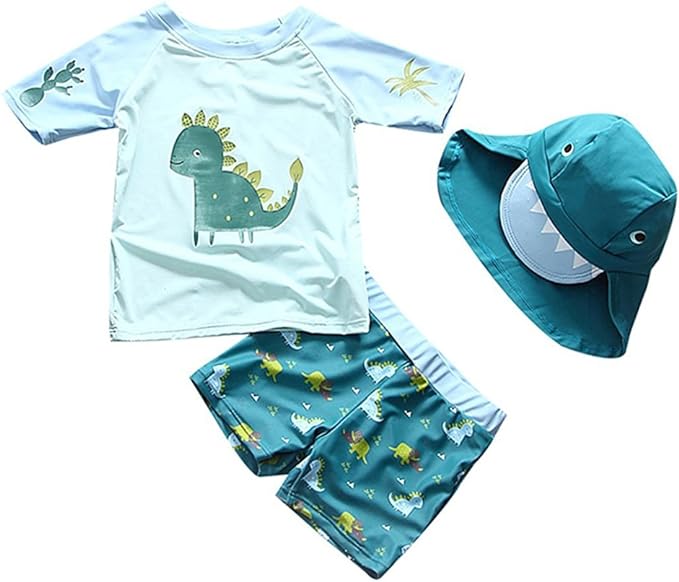 Boys' 3-Piece Swimsuit Trunk Rashguard and Hat Set 